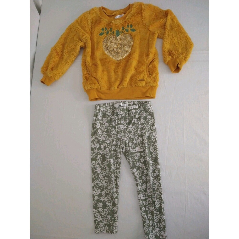 2 pc Set Tahari Toddler Girl 3T Orange Green Matching Outfit Leggings Sweater